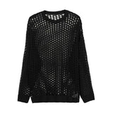 AIDASE  -  Summer Y2K Vintage Hollow Out Loose Knitting T-shirt Man All Match Geometic Tops Fashion Casual Outfits See-though Male Pullover aidase-shop