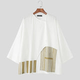 AIDASE  -  Men Irregular Shirt Striped Patchwork 3/4 Sleeve Loose Men Clothing Korean Style Streetwear Fashion Casual Male Shirts aidase-shop