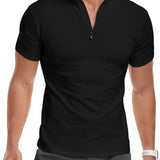 AIDASE  -  Men's Zip Mock Neck T-Shirt Short Sleeve Quick Dry Slim Fit Workout Gym Running Athletic Tee aidase-shop