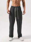 AIDASE  -  Men Soft Knit Straight Sweatpants Elastic Drawstring High Waist Loose Casual Daily Lounge Trousers With Pockets aidase-shop
