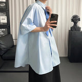 AIDASE  -  Casual Men's Shirt Cross Tie Detachable Sleeves Solid Color Design Summer New Fashion Lapel Single-breasted Shirts 21E6629 aidase-shop