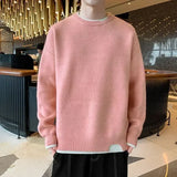 Aidase Knit Sweater Male Pullovers Round Collar Men's Clothing Crewneck Pink No Hoodie Spliced Warm Classic Knitwears Maletry Cotton X aidase-shop