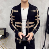 Aidase Men's Knitted Sweater Jacket Men Fashion High Quality Brand Slim Striped Long Sleeve Suit Collar Cardigan Wool Jacket Coat