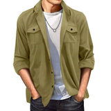 AIDASE  -  Fashion Suede Shirt for Men's Clothing Spring Autumn Casual Solid Color Pocket Long Sleeves Turn-down Collar Coats Loose Tops aidase-shop