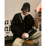 Aidase Striped Plush V-neck Sweater Men's Loose Casual Brushed Knit Trendy Couple Versatile Comfortable Harajuku High Street Cardigan aidase-shop