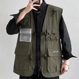 AIDASE  -  Spring Autumn New Men Tide Original Design Y2K Streetwear Fashion Hip Hop Pocket Sleeveless Waistcoat Jacket Set Ins aidase-shop