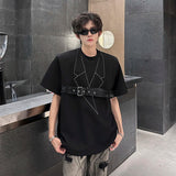 AIDASE  -  American Style Men T-shirt Niche Belt Deconstruction Design Shoulder Pad Short Sleeved Round Neck Casusal Male Tops aidase-shop