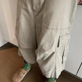 AIDASE  -  Cargo Cropped Pants Mens Summer New Multiple Pockets Casual Wide Leg Tooling Shorts Street Retro Paratrooper Overalls Thin aidase-shop