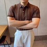 AIDASE  -  Summer Thin Striped Ice Silk Short Sleeved T-shirt Cool Turn-down Collar American Male Tops aidase-shop