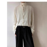 AIDASE  -  Casual High Collar Long Sleeve Shirt Men's Women's French Vintage Placket Shirt New Chinese Folded Texture Base Layer Shirt aidase-shop