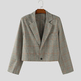 AIDASE  -  Men Blazer Plaid Lapel Long Sleeve One Button Casual Crop Coats Men Suit Streetwear 2025 Fashion Blazer Spring Autumn aidase-shop