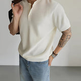 AIDASE  -  Men's Short Sleeve Henry Shirt Textured Knit Muscle Fit T-Shirt Summer Casual Button Up Tops For Men New Arrival Tees M-3XL aidase-shop
