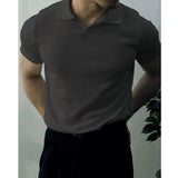 AIDASE  -  Summer Lightweight  Knitted Shirt Short Sleeve Turn-down Collar Men's Business Casual  Color American Retro T-shirt aidase-shop