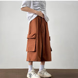 AIDASE  -  Japanese Fashion Multi-pocket Cargo Shorts Men Korean Style Trendy Summer Casual Loose Washed Straight Cropped Pants Aesthetic aidase-shop