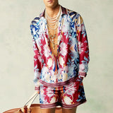 Aidase Fashion 3D Print Two Piece Set Men Long Sleeve Lapel Shirts And Shorts Casual Loose Suits Summer Hawaiian Beach Outfits Male