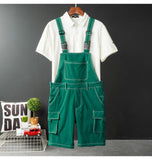 AIDASE  -  Men Y2K Bib Overalls Shorts Summer Multi Side Pockets Cargo Breeches Elastic Waist Fancy Color Thin Soft Coveralls Dungarees aidase-shop