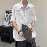 AIDASE  -  Summer New Men's Shirt Niche Jacquard Hollow Out Texture Design Chinese Style Lace-up Short Sleeved Lapel Men Tops 21E5617 aidase-shop