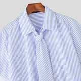 AIDASE  -  Men Striped Shirt Lapel Short Sleeve Tie Up Casual Men Clothing Summer Shirts Streetwear 2025 Fashion Male Tops S-5XL aidase-shop