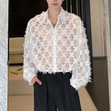 AIDASE  -  Spring Summer Square Neckline Hollowed Out Long Sleeve Shirts Niche Personalized Petal Design Men's Tide Chic Shirt aidase-shop