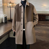 Aidase Mens Y2k Jacket American Retro Contrast Color Coat Winter Fashion Brand High Street Medium And Long Korean Style Fashion Coat