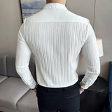 Aidase Men's Solid Color Long-Sleeved Shirt Fashionable Elegant Double-Breasted Ball Nightclub Tops Striped Lapel Shirt aidase-shop