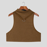 AIDASE  -  Men Tank Tops Solid Color Turtleneck Sleeveless Sexy Crop Tops Men Summer Streetwear Skinny 2025 Fashion Unisex Vests aidase-shop