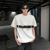 AIDASE  -  American Style Men T-shirt Niche Belt Deconstruction Design Shoulder Pad Short Sleeved Round Neck Casusal Male Tops aidase-shop