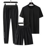AIDASE  -  Summer New High Quality Ice Silk Men's Short sleeved Shorts Long Pants Casual Three piece Set Cool Breathable Outdoor Set aidase-shop