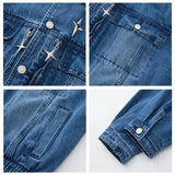 AIDASE  -  Man Clothing American Vintage Blue Denim Jacket Loose Outwear Men Wide Shoulder Short Jeans Coats Casual Pockets High Streetwear aidase-shop