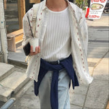 AIDASE  -  Men Shirt Striped Printing Lapel Long Sleeve Loose Men Clothing Streetwear Fashion Casual Tops Male Shirts S-5XL aidase-shop
