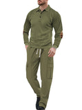 AIDASE  -  Spring and Autumn men's long sleeved two-piece collar shirt, long pants, loose work clothes, casual sportswear set aidase-shop