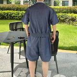 AIDASE  -  Trendy Summer Men's Denim Sets Short Sleeve Lapel Zipper Shirt Loose Casual Shorts Versatile Male Two-Piece Tide 21E6466 aidase-shop