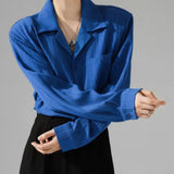Aidase Solid Notched Neck Texture Shirt Sunscreen Blue White Spring Summer Long Sleeve Pocket Men Blouse' aidase-shop