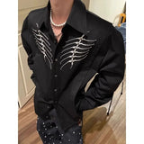 AIDASE  -  Snake Eyed Spine Blue Shirt for Men High-end Handsome Niche Rivet Embroidered Long Sleeved Blouse Jacket Men's Model Outfit aidase-shop