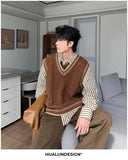 AIDASE  -  Loose Men's Knitted Sweater V-Neck Autumn Winter New Style College Wind Vest Twisted Korean Version Loose Top for Men aidase-shop