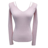 AIDASE  -  Women V-Neck Slim Fit Off Shoulder Pullovers Spring Autumn Hollow Out Backless Knit Sweater Top Slim Sexy Knitwear Top aidase-shop