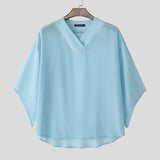 AIDASE  -  Men T Shirt Solid Color V Neck Half Sleeve Oversize Male Tee Tops Streetwear 2025 See Through Fashion Sexy Men Clothing aidase-shop