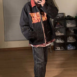 AIDASE  -  American High Street Ripped Denim Jacket For Men Women Spring Autumn Patchwork Coat New Trend Splashed Ink Workwear Jacket aidase-shop