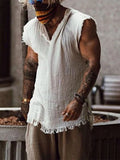 Aidase Vintage Tassels T-shirt Top Men Sleeveless V-Neck Loose Tank Blouse Summer Newest Male Fashion Waistcoat Tshirt Vest Streetwear