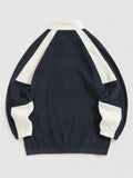 Aidase Color Block Sweatshirt for Men Letter Embroidered Polar Fleece Turtleneck Hoodie Quarter Zip Sweats Pullover aidase-shop