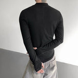 AIDASE  -  Men's Solid Color Half Turtleneck Long-Sleeved T-Shirt American Retro Fashion Trend High Street Slim Breathable Niche Men's Tops aidase-shop