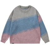 Aidase  Men Trendy Japanese Vintage Gradient Casual Knitted Sweater Autumn Winter Round Neck Long Sleeve Loose Pullover Tops Y2K Jumper