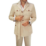 AIDASE  -  Khaki Men's Suit 2 Pieces Blazer Pants Bow Collar Single Breasted Buckle Business Work Wear Wedding Prom Costume Size Color aidase-shop
