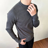 AIDASE  -  Pit Strip Design Men's Tees Long Sleeved Casual Knitting Round Collar Tops Slim Solid Color Male T-shirts Summer 9W3224 aidase-shop