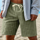 AIDASE  -  Summer stripe Linen Casual Shorts Men drawstring Loose Straight Short Pants Fashion holiday hawaiian Thin Beach Shorts aidase-shop