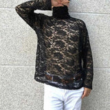 AIDASE  -  Winter New Male Lace Hollow-out Long-Sleeve T-Shirt American Retro Fashion Trendy High Street Loose Casual Niche Men's Top aidase-shop