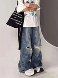 AIDASE  -  American Style High Street Ripped Jeans Men's Loose Wide Leg Floor Length Pants Fashionable Straight-leg Trousers aidase-shop