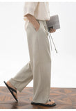 AIDASE  -  Mens Cropped Linen Blend Dress Pants Casual Drawstring High Waist Breathable Suit Trousers Japanese Clean Fit Straight Trousers aidase-shop