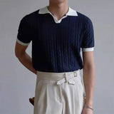AIDASE  -  Knitting Short Sleeve Turn-down Collar Polos Men Summer New Casual Breathable Knit Polo Shirt Classic Mens Patchwork Polo Shirts aidase-shop