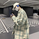 AIDASE  -  Men's Plaid Shirt Fashionable Contrast Color Loose Long Sleeved Shirt Jacket American Retro Casual Male Clothing aidase-shop